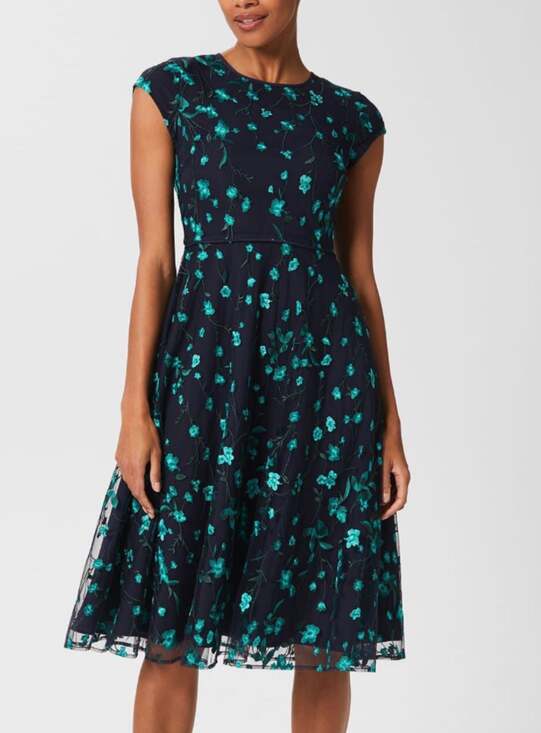 Hobbs London Dresses & Skirts - Hobbs London Tia Embroidered Floral Midi Dress Navy Blue US 14